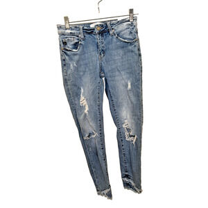 KanCan Jeans Womens 7/27 Blue Nala Distressed Fringe Ankle Skinny Stretch Denim
